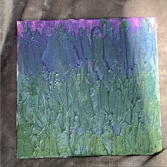 “Lavender I” 8x8 canvas board with purple, blue and green iridescent acrylics - Picture 4 of 5
